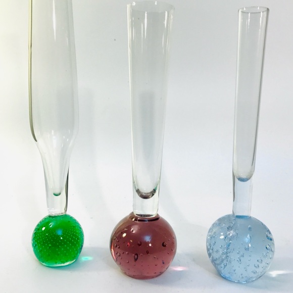 3 Vintage MCM Controlled Bubble Ball Bud Vases 10" 8" Green Blue Purple - Picture 5 of 13